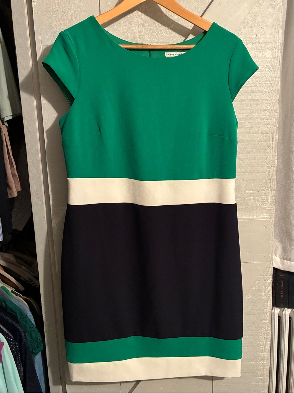 Sandra Darren sz 12 green white black color block dress
